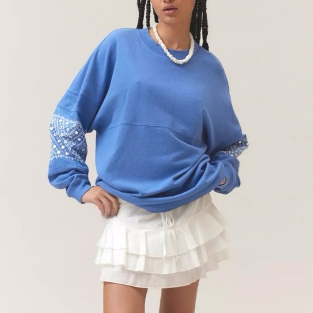 Urban Outfitters Cape‎ May Blue Embellished Long Sleeve Top Size Small
